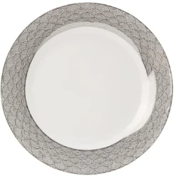 Assiette plate porcelaine blanche bord motif argenté Ø26.5cm
