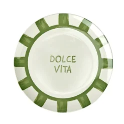Assiette plate porcelaine "Dolce Vita" blanche et verte Ø26,5cm