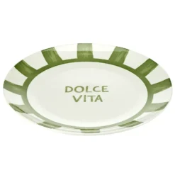 Assiette plate porcelaine "Dolce Vita" blanche et verte Ø26,5cm