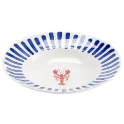 Assiette à pâtes porcelaine décor homard et traits bleus Ø26,5cm