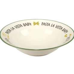 Assiette à pâtes ronde Pasta la vista Baby faïence blanc liseré vert Ø26xH6,5cm