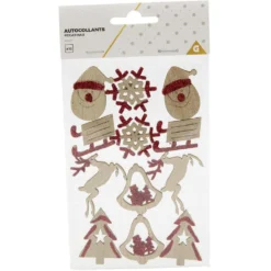 Autocollant bois pailleté rouge x12