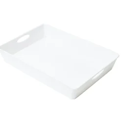 Bac de rangement plastique blanc avec poignée 37,5x26xH6cm
