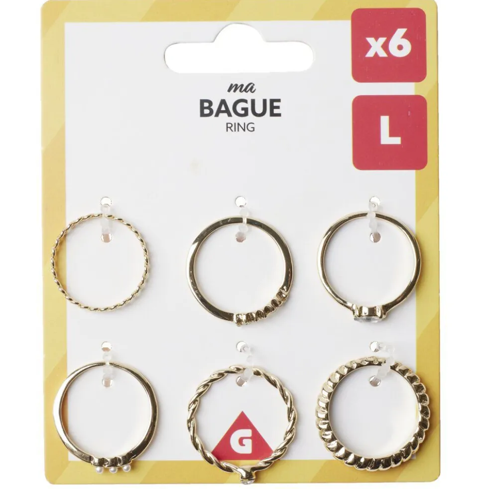 Bague femme x6 zinc doré ou argenté (4 tailles au choix)