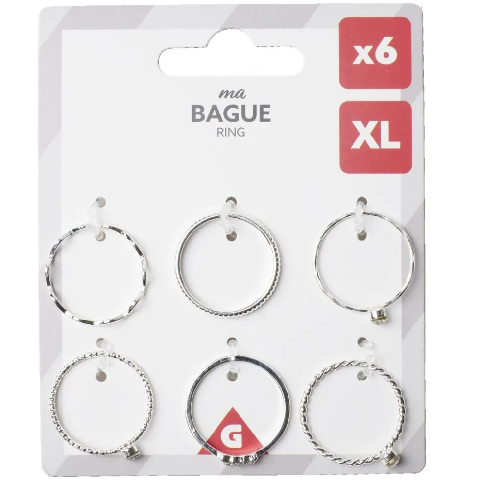 Bague femme x6 zinc doré ou argenté (4 tailles au choix)