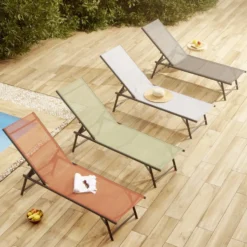Bain de soleil transat Dream 5 positions gris 181x55xH33/90.5cm