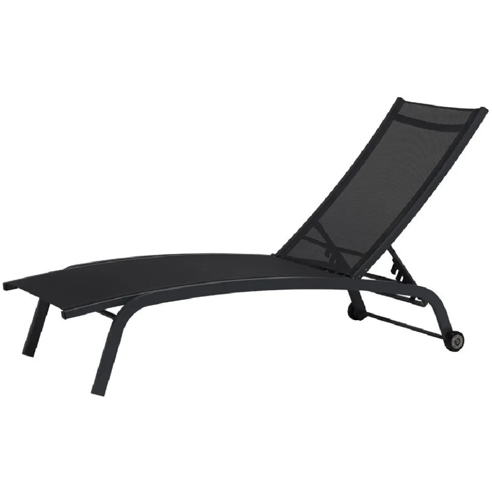 Bain de soleil transat Stockolm noir 186x63xH32/90cm