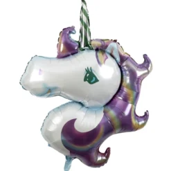 Ballon alu fée licorne bleuté H100cm
