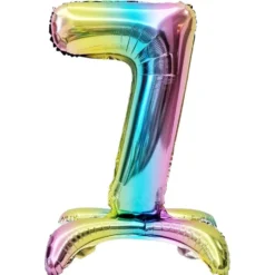 Ballon chiffre 7 avec support aluminium arc-en-ciel 51xH81cm