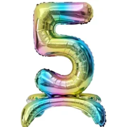 Ballon chiffre 5 avec support aluminium arc-en-ciel 51xH81cm