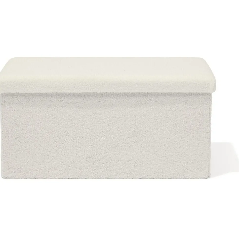 Banc coffre Clara décor laine bouclée Blanc - L77xP38xH38 cm