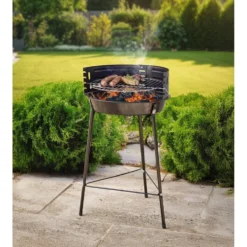 Barbecue à charbon rond Miami acier noir 35,5x33,3xH56cm