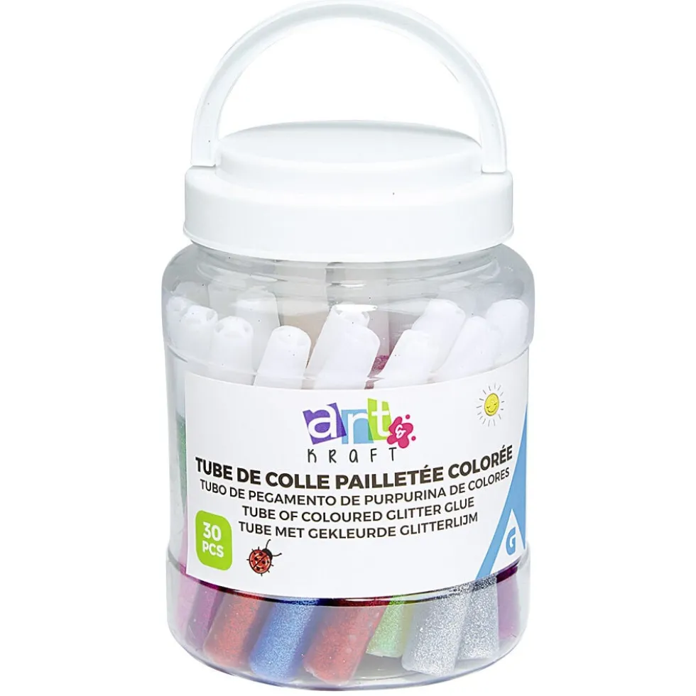 Baril Créatif tubes de colle pailletée colorée 30 pièces