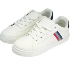 Baskets unisexe simili blanc rayures rouges et bleues T38