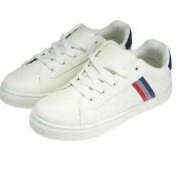 Baskets unisexe simili blanc rayures rouges et bleues T36