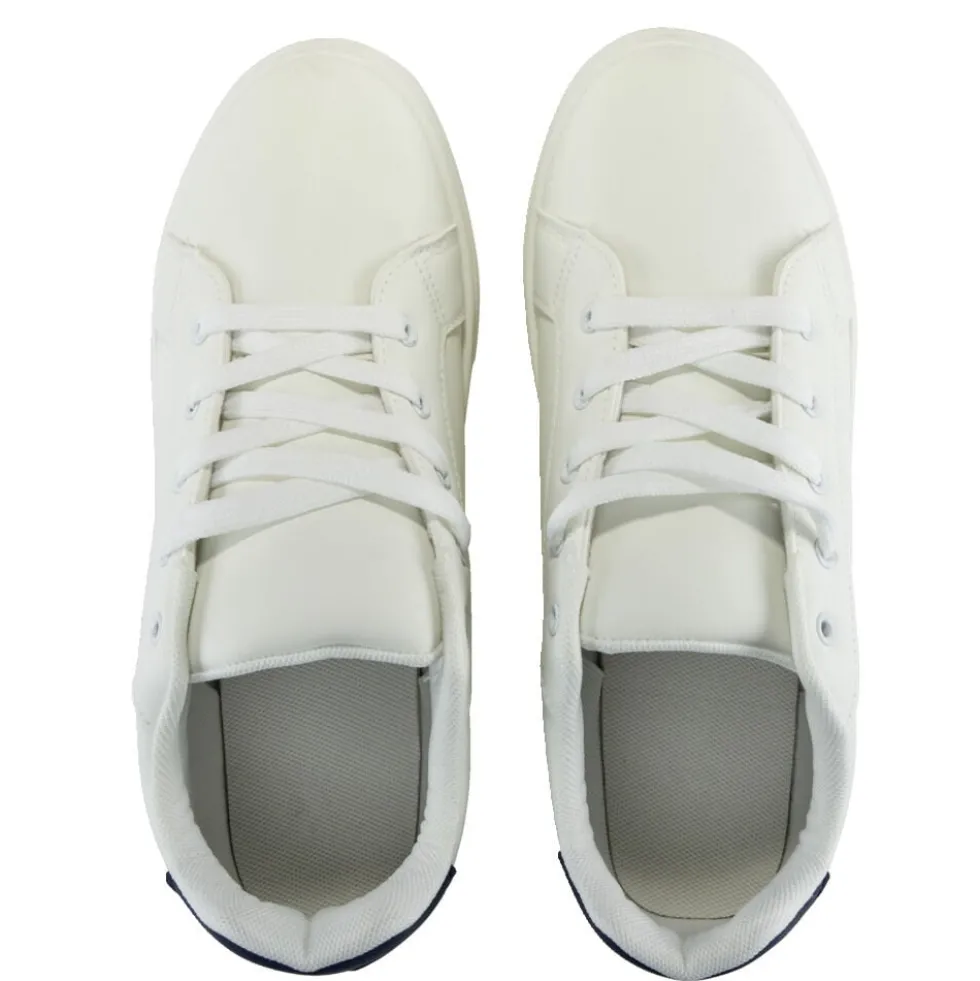 Baskets unisexe simili blanc rayures rouges et bleues T37