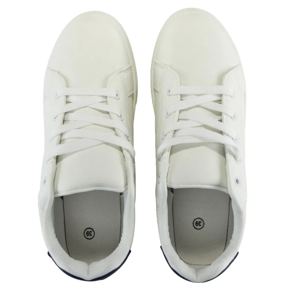 Baskets unisexe simili blanc rayures rouges et bleues T43