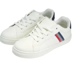 Baskets unisexe simili blanc rayures rouges et bleues T44
