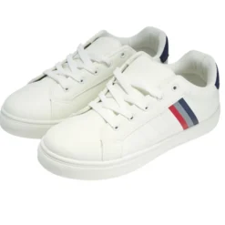 Baskets unisexe simili blanc rayures rouges et bleues T42