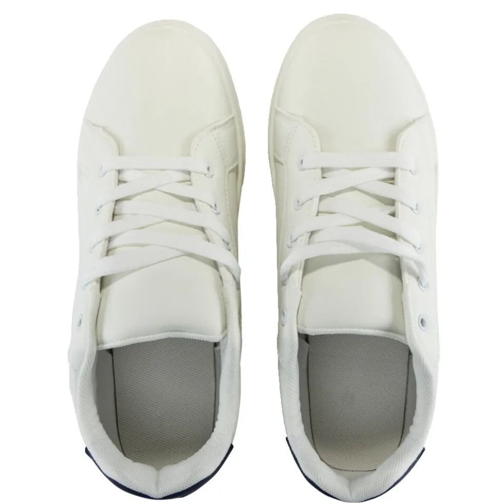 Baskets unisexe simili blanc rayures rouges et bleues T42