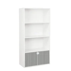 Bibliothèque colonne Adam 4 niveaux 2 portes en bois blanc L60xP29,5xH120cm
