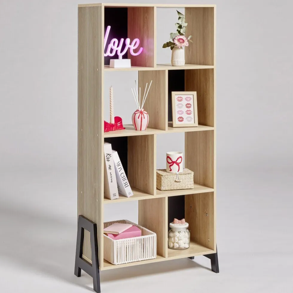 Bibliothèque en bois 8 cases Vivien 63x29,5xH129,5cm