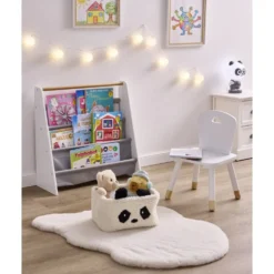 Bibliothèque enfant Dream bois blanc et tissu gris 60x25xH60cm