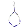 Bijou de téléphone perles doré blanc bleu L17cm