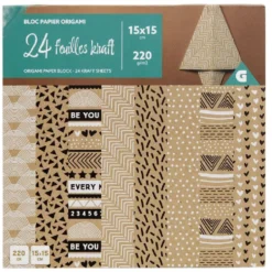 Bloc papier kraft origami marron 15x15cm - 24 feuilles 220g/m2