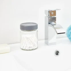 Bocal alimentaire en verre x2 couvercle plastique gris Ø8xH10,5cm