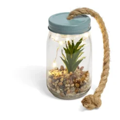 Bocal en verre plante artificielle avec accroche corde jute