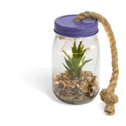 Bocal en verre plante artificielle avec accroche corde jute