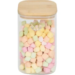 Bocal en verre transparent 1,05L avec couvercle et cuillère en bambou