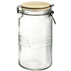 Bocal hermétique rond transparent avec couvercle en bambou H20 cm