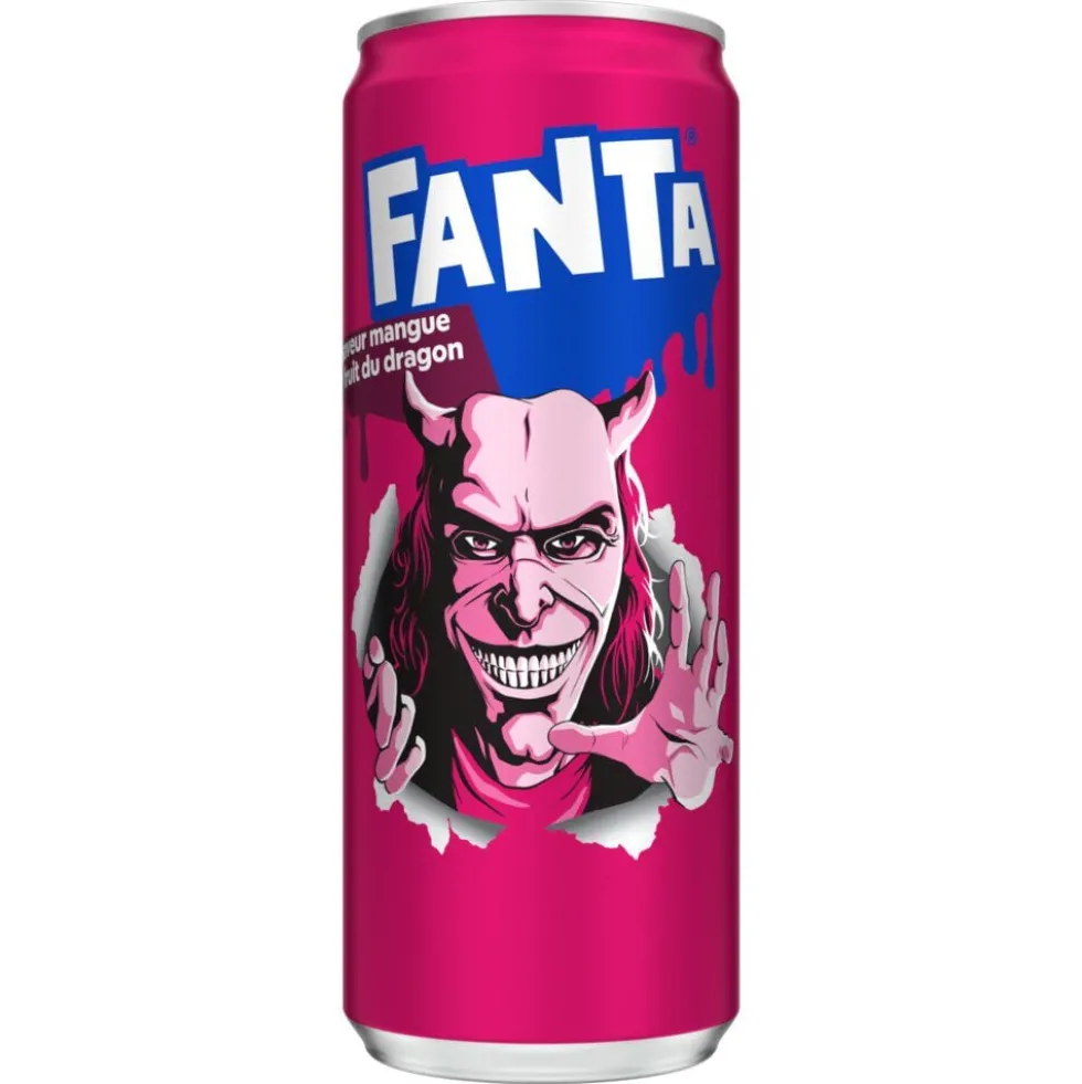 Boisson gazeuse Fanta mangue et fruit du dragon canette 33cl