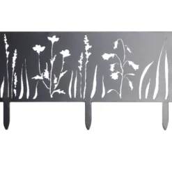 Bordure de jardin métal gris motif végétal ajouré L50xH20cm