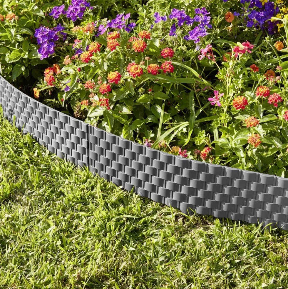 Bordure de jardin plastique effet tressé L60xH22cm (2 modèles gris ou marron)