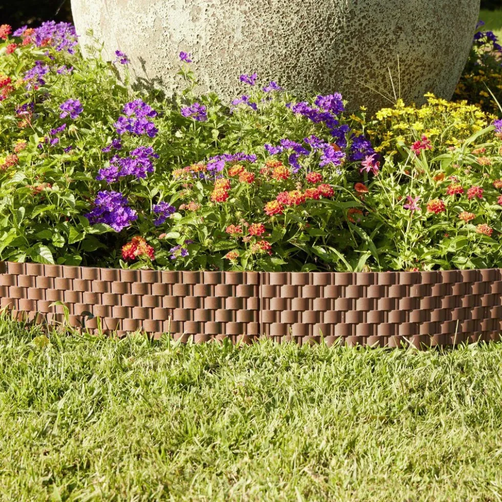 Bordure de jardin plastique effet tressé L60xH22cm (2 modèles gris ou marron)
