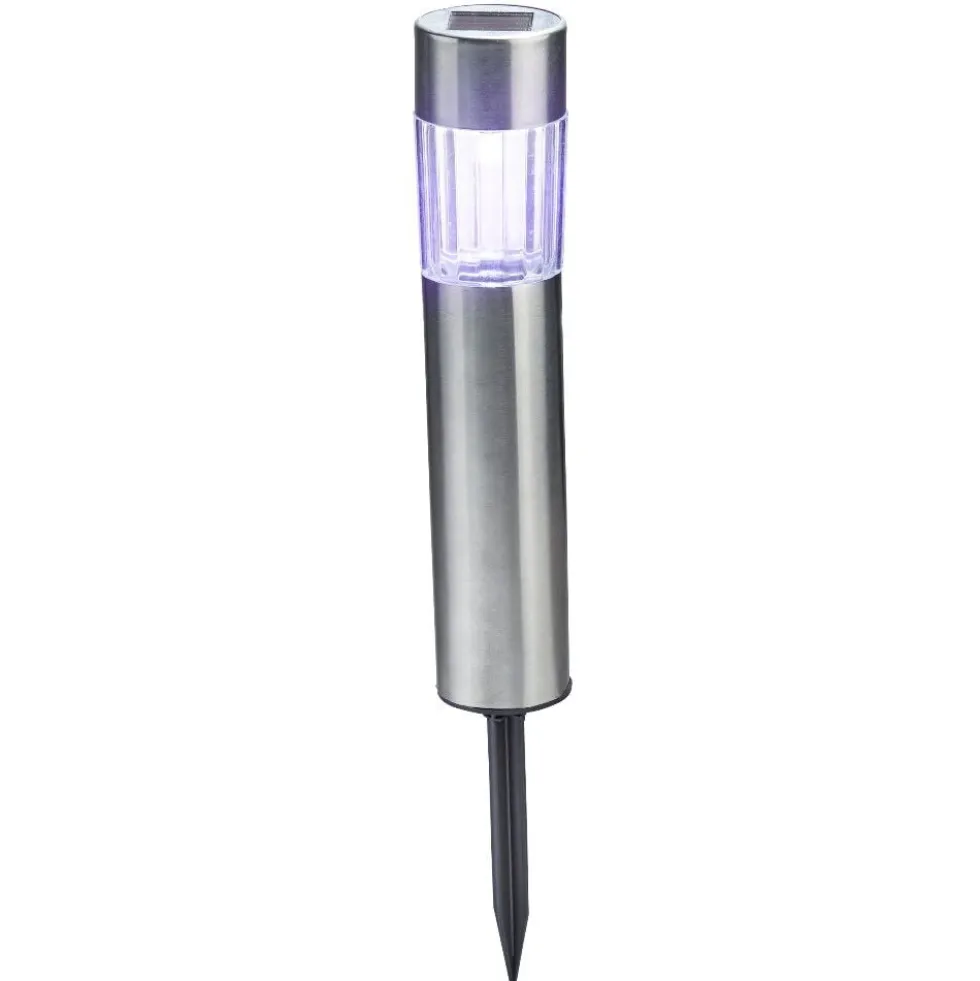 Borne solaire argenté à planter 1 LED blanc froid