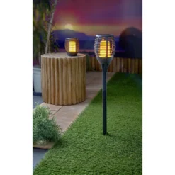 Borne solaire 3en1 effet flamme 28 LED multicolores télécommande