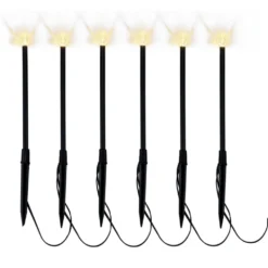 Borne solaire pique à planter x8 en plastique noir forme ampoule Ø7,5xH30,5cm