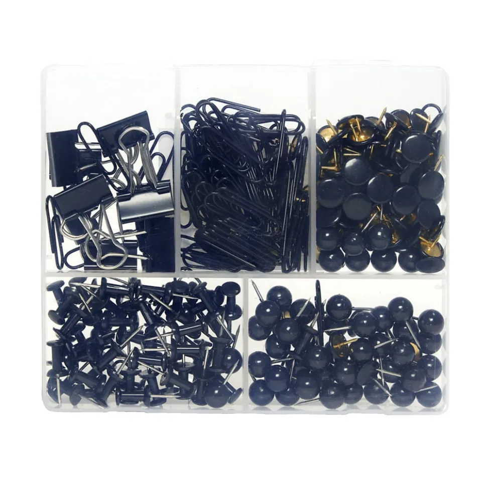 Boîte accessoires de bureau trombones, pinces et punaises