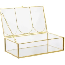 Boîte à bijoux en métal et verre transparent doré