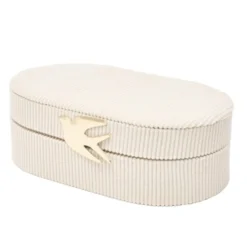 Boîte à bijoux ovale velours fermoir métal doré hirondelle 22x13xH6,5cm (2 modèles)