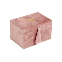 Boîte à bijoux revêtement velours rose 14x10xH8cm