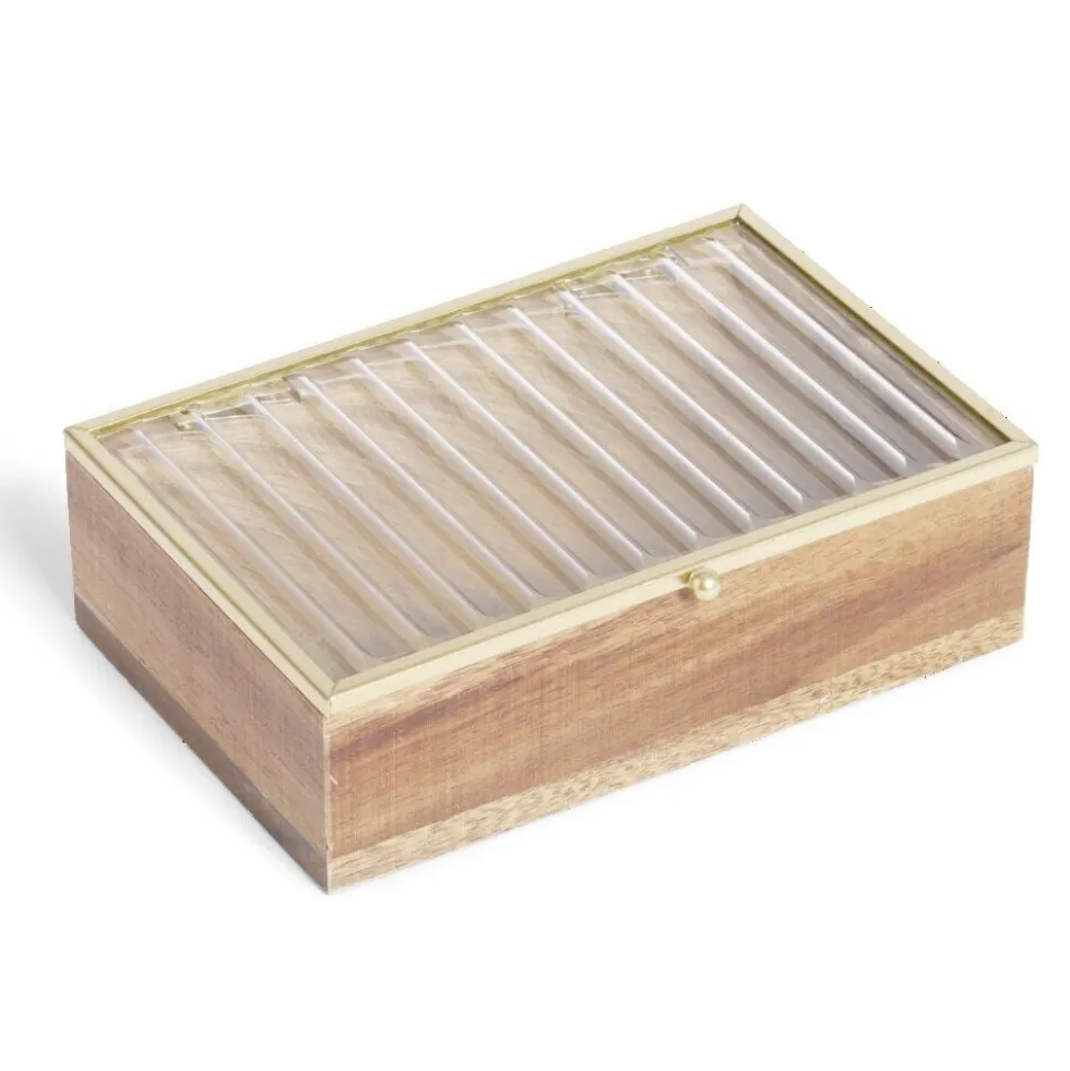 Boîte bois d'acacia et verre taille S 15x10x4,6cm