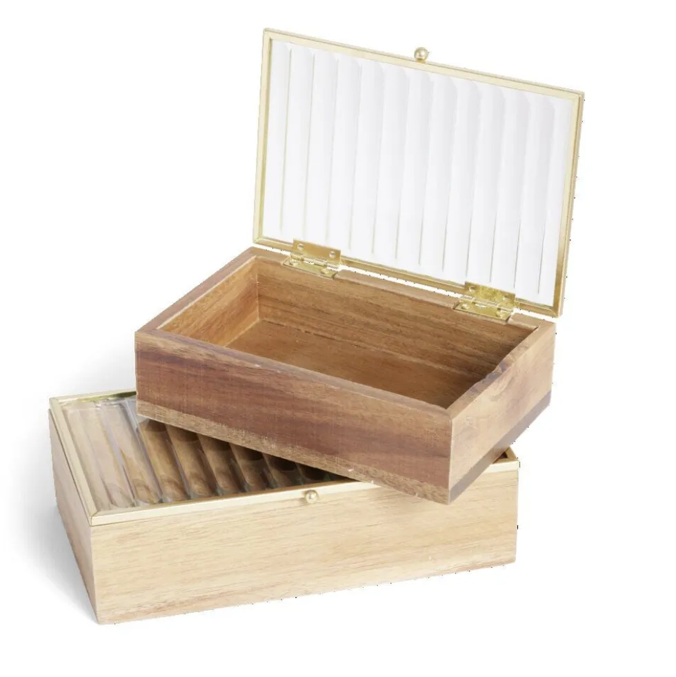 Boîte bois d'acacia et verre taille S 15x10x4,6cm