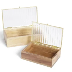 Boîte bois d'acacia et verre taille S 15x10x4,6cm