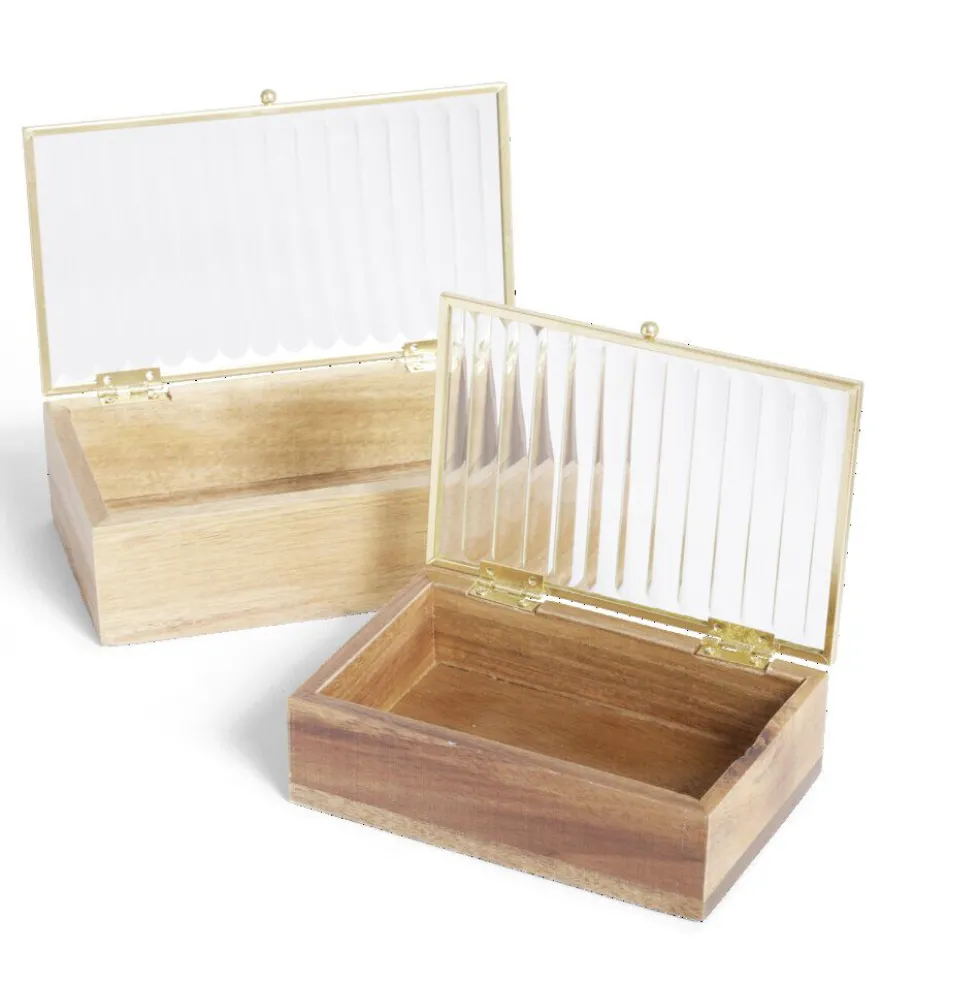 Boîte bois d'acacia et verre taille S 15x10x4,6cm