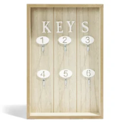 Boîte à clefs MDF et métal beige et blanc 30x20x8cm